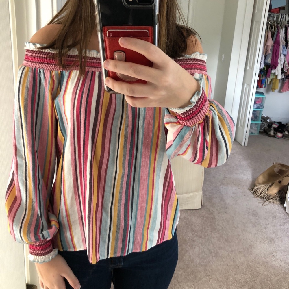 Zara off the shoulder linen striped top